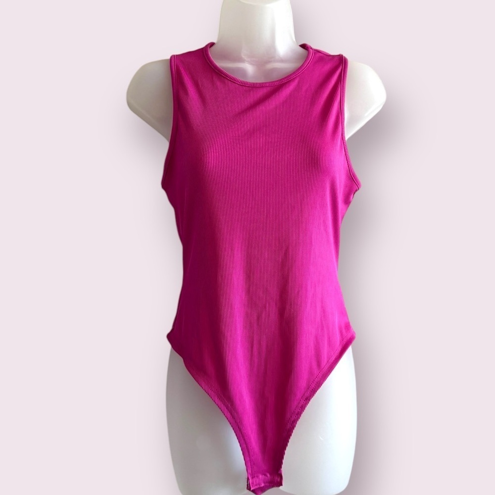 SHEIN Pink Ribbed Bodysuit Sleeveless Fitted One Piece Size L